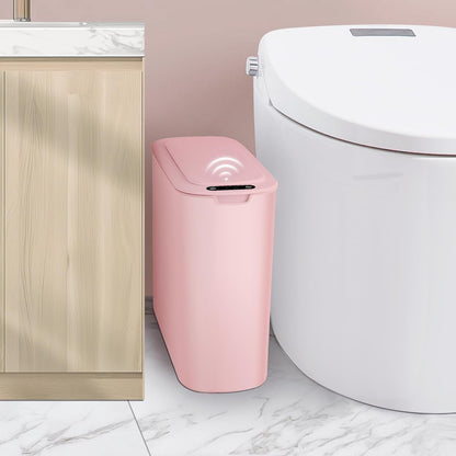 Automatic Small Bathroom Trash Can with Lid, 2.6 Gallon, White