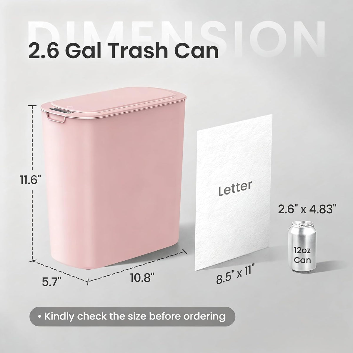 Automatic Small Bathroom Trash Can with Lid, 2.6 Gallon, White