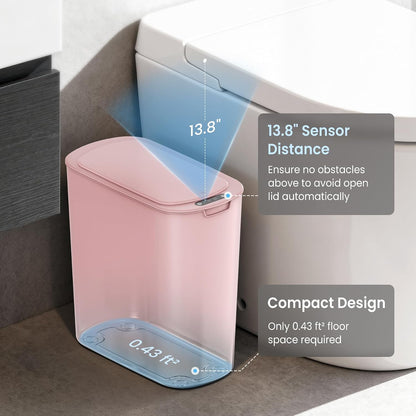 Automatic Small Bathroom Trash Can with Lid, 2.6 Gallon, White