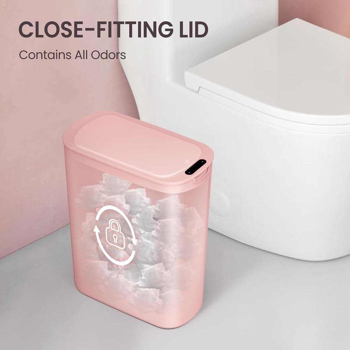 Automatic Small Bathroom Trash Can with Lid, 2.6 Gallon, White