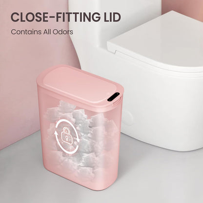 Automatic Small Bathroom Trash Can with Lid, 2.6 Gallon, White