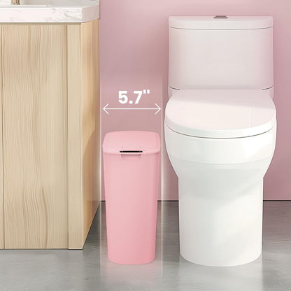 Automatic Small Bathroom Trash Can with Lid, 2.6 Gallon, White