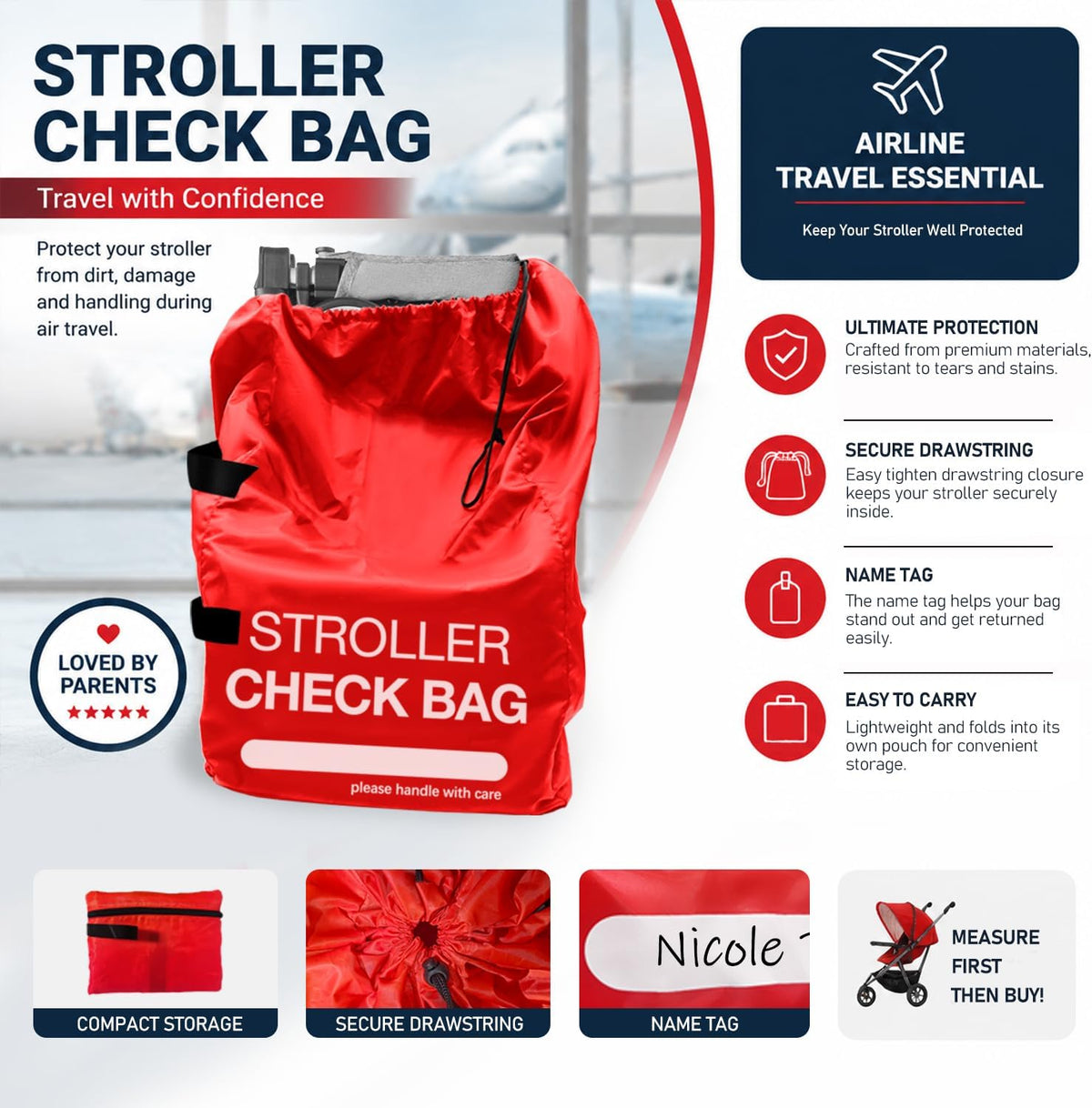 Stroller Bag for Airplane, Stroller Travel Bag / Cover for Airport Check