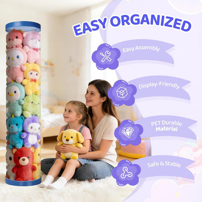 Stuffed Animal Storage Tube, Dust-Resistant 47x11 Inches Large Capacity Toy Storage Organizer with Zipper, Easy Assembly & Space Saving for Plush Toys, Playrooms Living Rooms Bedrooms White