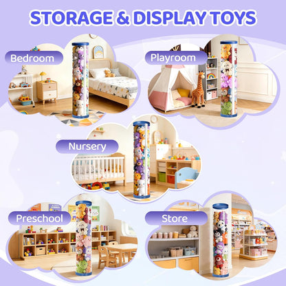 Stuffed Animal Storage Tube, Dust-Resistant 47x11 Inches Large Capacity Toy Storage Organizer with Zipper, Easy Assembly & Space Saving for Plush Toys, Playrooms Living Rooms Bedrooms White