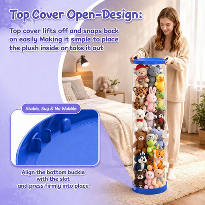 Stuffed Animal Storage Tube, Dust-Resistant 47x11 Inches Large Capacity Toy Storage Organizer with Zipper, Easy Assembly & Space Saving for Plush Toys, Playrooms Living Rooms Bedrooms White