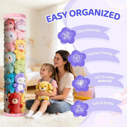 Stuffed Animal Storage Tube, Dust-Resistant 47x11 Inches Large Capacity Toy Storage Organizer with Zipper, Easy Assembly & Space Saving for Plush Toys, Playrooms Living Rooms Bedrooms White