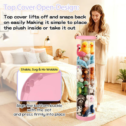 Stuffed Animal Storage Tube, Dust-Resistant 47x11 Inches Large Capacity Toy Storage Organizer with Zipper, Easy Assembly & Space Saving for Plush Toys, Playrooms Living Rooms Bedrooms White