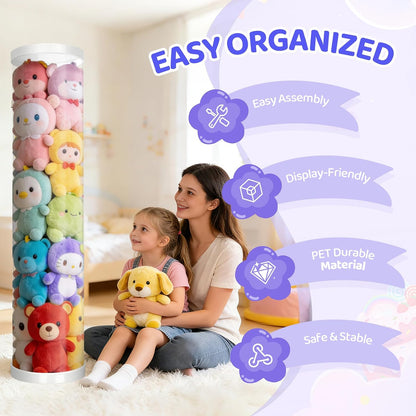 Stuffed Animal Storage Tube, Dust-Resistant 47x11 Inches Large Capacity Toy Storage Organizer with Zipper, Easy Assembly & Space Saving for Plush Toys, Playrooms Living Rooms Bedrooms White