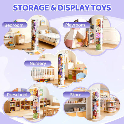Stuffed Animal Storage Tube, Dust-Resistant 47x11 Inches Large Capacity Toy Storage Organizer with Zipper, Easy Assembly & Space Saving for Plush Toys, Playrooms Living Rooms Bedrooms White