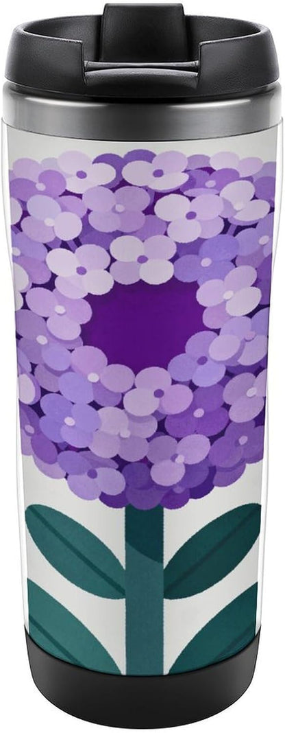 13oz Insulated Travel Coffee Mug Reusable Coffee Cup Water Bottle | Purple Flower Travel Mug with Leak Proof Lid Double Wall Stainless Steel Coffee Tumbler Personalized Gift
