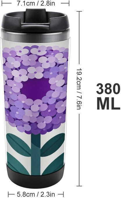 13oz Insulated Travel Coffee Mug Reusable Coffee Cup Water Bottle | Purple Flower Travel Mug with Leak Proof Lid Double Wall Stainless Steel Coffee Tumbler Personalized Gift