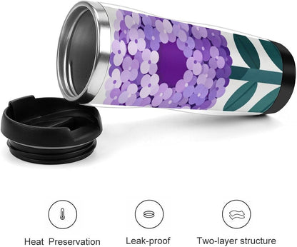 13oz Insulated Travel Coffee Mug Reusable Coffee Cup Water Bottle | Purple Flower Travel Mug with Leak Proof Lid Double Wall Stainless Steel Coffee Tumbler Personalized Gift