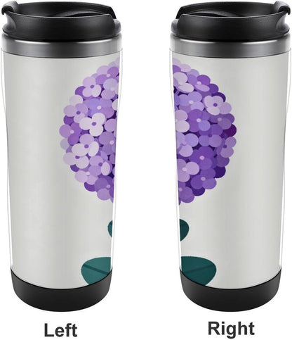 13oz Insulated Travel Coffee Mug Reusable Coffee Cup Water Bottle | Purple Flower Travel Mug with Leak Proof Lid Double Wall Stainless Steel Coffee Tumbler Personalized Gift