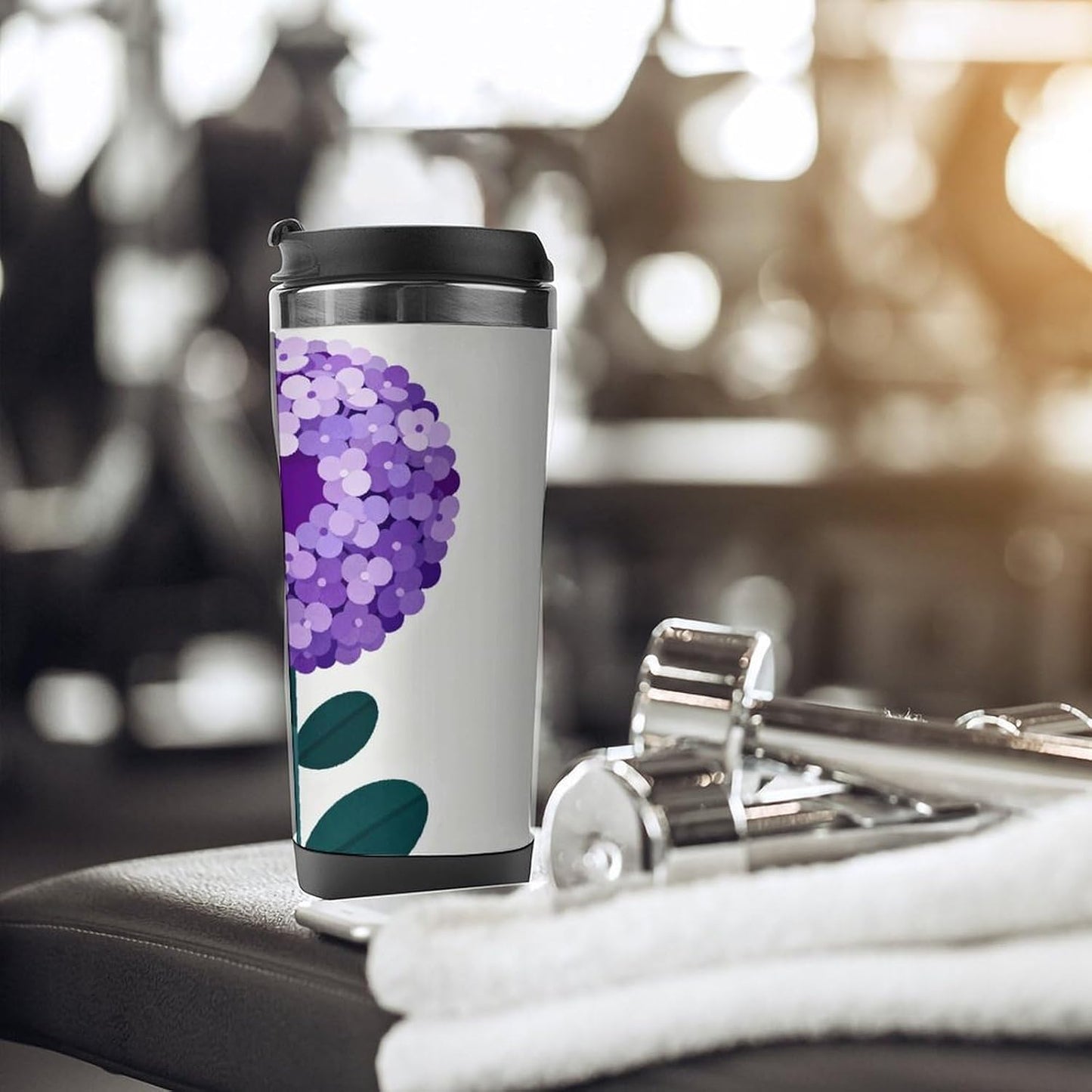 13oz Insulated Travel Coffee Mug Reusable Coffee Cup Water Bottle | Purple Flower Travel Mug with Leak Proof Lid Double Wall Stainless Steel Coffee Tumbler Personalized Gift