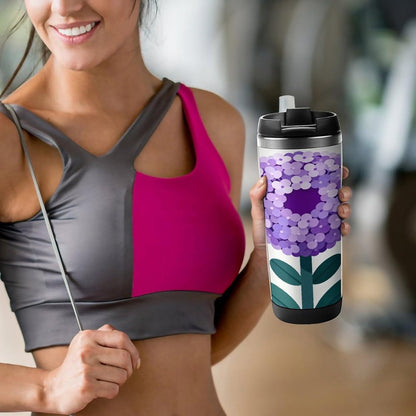 13oz Insulated Travel Coffee Mug Reusable Coffee Cup Water Bottle | Purple Flower Travel Mug with Leak Proof Lid Double Wall Stainless Steel Coffee Tumbler Personalized Gift