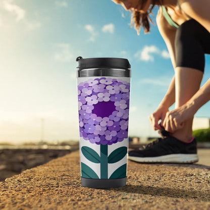 13oz Insulated Travel Coffee Mug Reusable Coffee Cup Water Bottle | Purple Flower Travel Mug with Leak Proof Lid Double Wall Stainless Steel Coffee Tumbler Personalized Gift