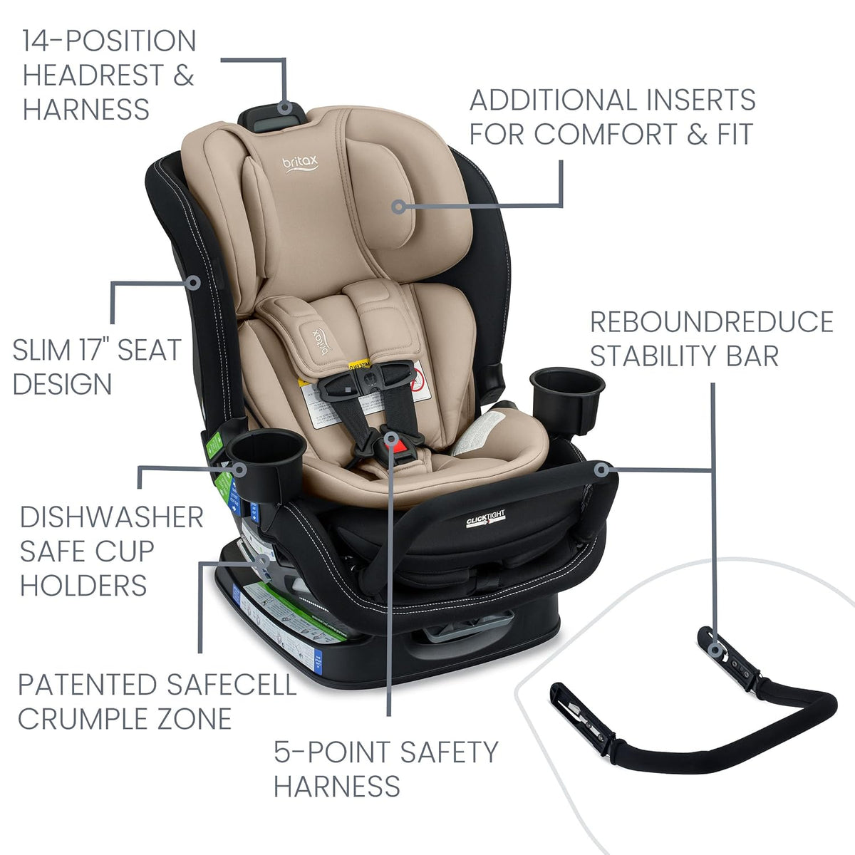 Poplar S Convertible Car Seat, Slim 17” Design — Cowmooflage