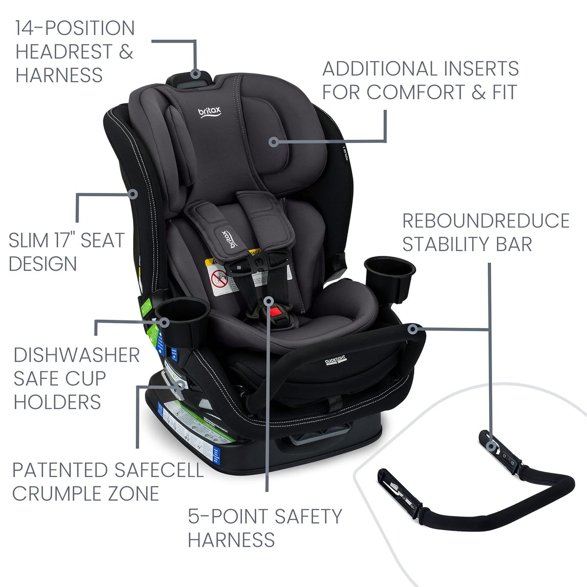 Poplar S Convertible Car Seat, Slim 17” Design — Cowmooflage
