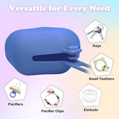 Pacifier Holder Case, Large Capacity Portable Pacifier Storage Case, 100% Food Grade Silicone Pacifier Holder，BPA Free(Blue)