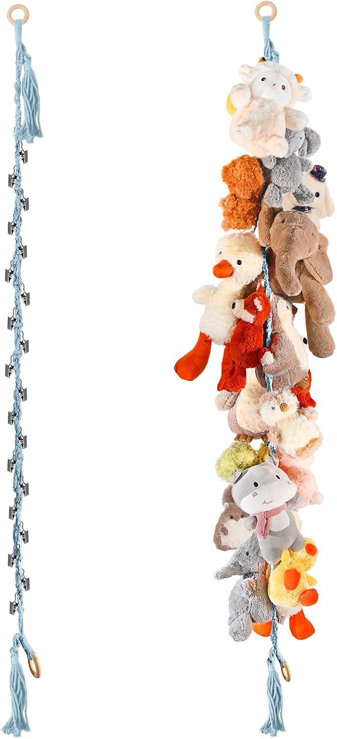 80" Stuffed Animal Organizer Chain, Wall Corner Storage, White,2pcs