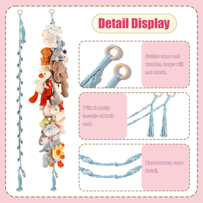 80" Stuffed Animal Organizer Chain, Wall Corner Storage, White,2pcs