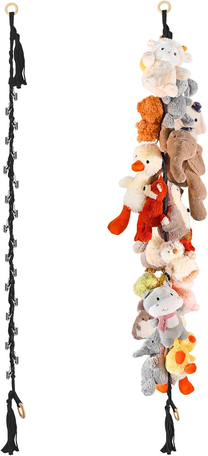 80" Stuffed Animal Organizer Chain, Wall Corner Storage, White,2pcs