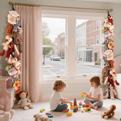 80" Stuffed Animal Organizer Chain, Wall Corner Storage, White,2pcs