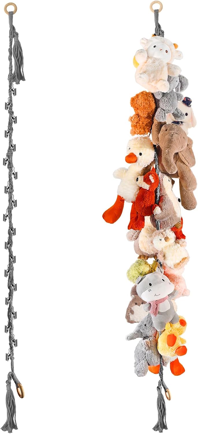 80" Stuffed Animal Organizer Chain, Wall Corner Storage, White,2pcs