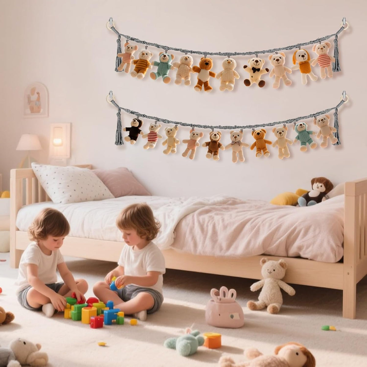 80" Stuffed Animal Organizer Chain, Wall Corner Storage, White,2pcs