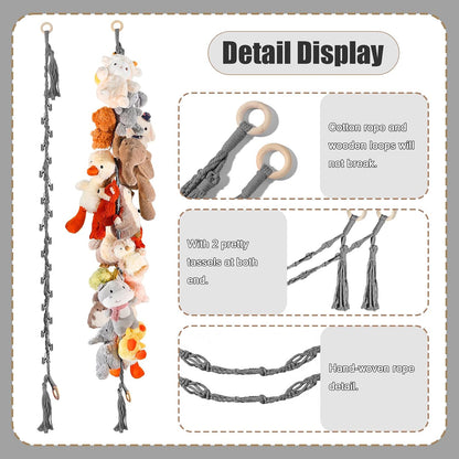 80" Stuffed Animal Organizer Chain, Wall Corner Storage, White,2pcs