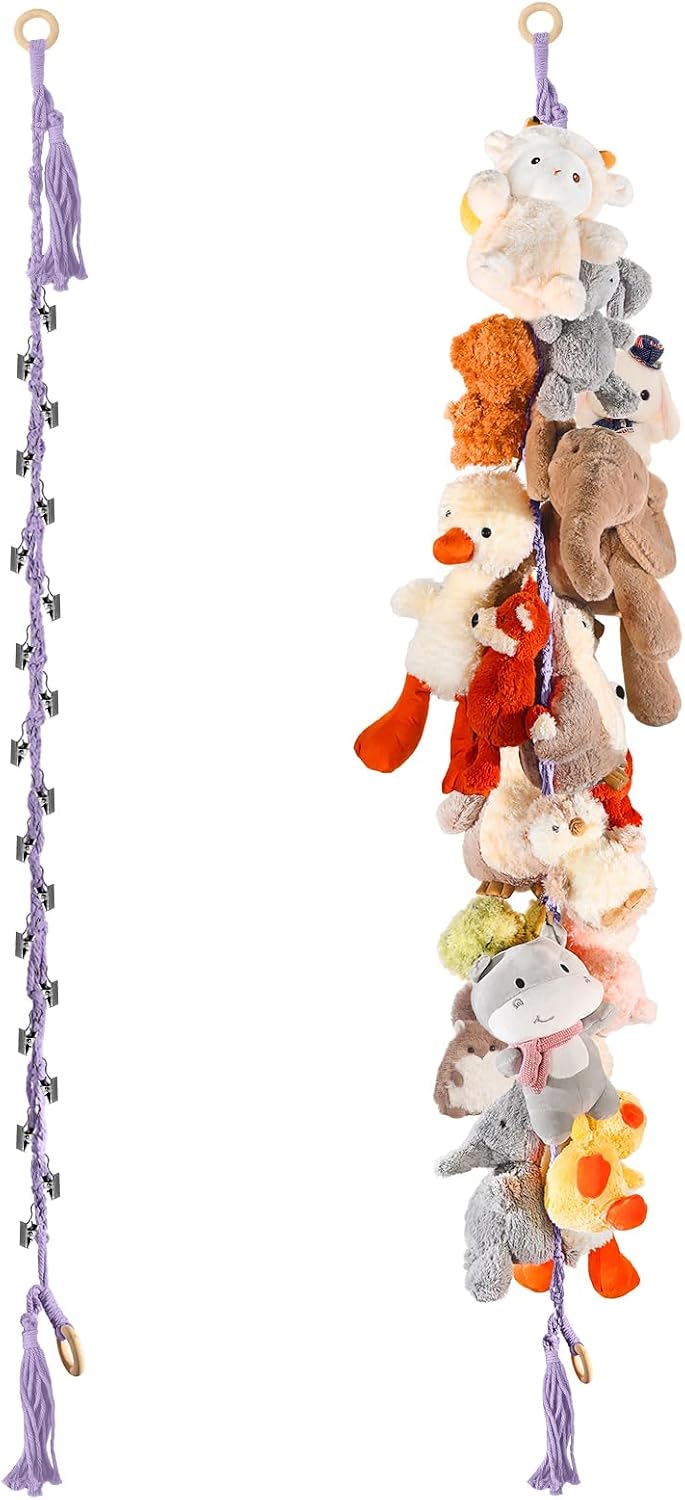 80" Stuffed Animal Organizer Chain, Wall Corner Storage, White,2pcs