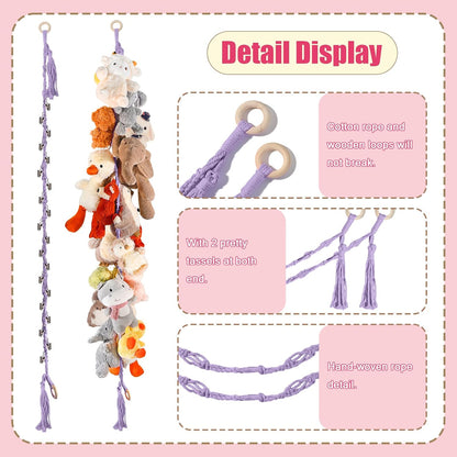 80" Stuffed Animal Organizer Chain, Wall Corner Storage, White,2pcs
