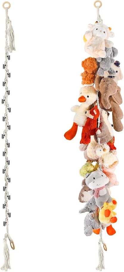 80" Stuffed Animal Organizer Chain, Wall Corner Storage, White,2pcs