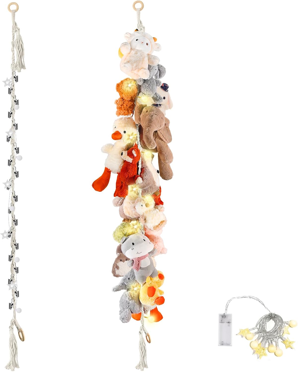 80" Stuffed Animal Organizer Chain, Wall Corner Storage, White,2pcs