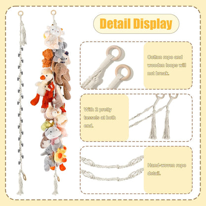 80" Stuffed Animal Organizer Chain, Wall Corner Storage, White,2pcs