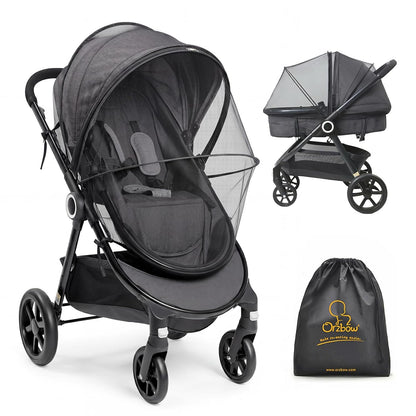 Orzbow Baby Mosquito Net for Stroller with Sun Shade, Breathable, Black
