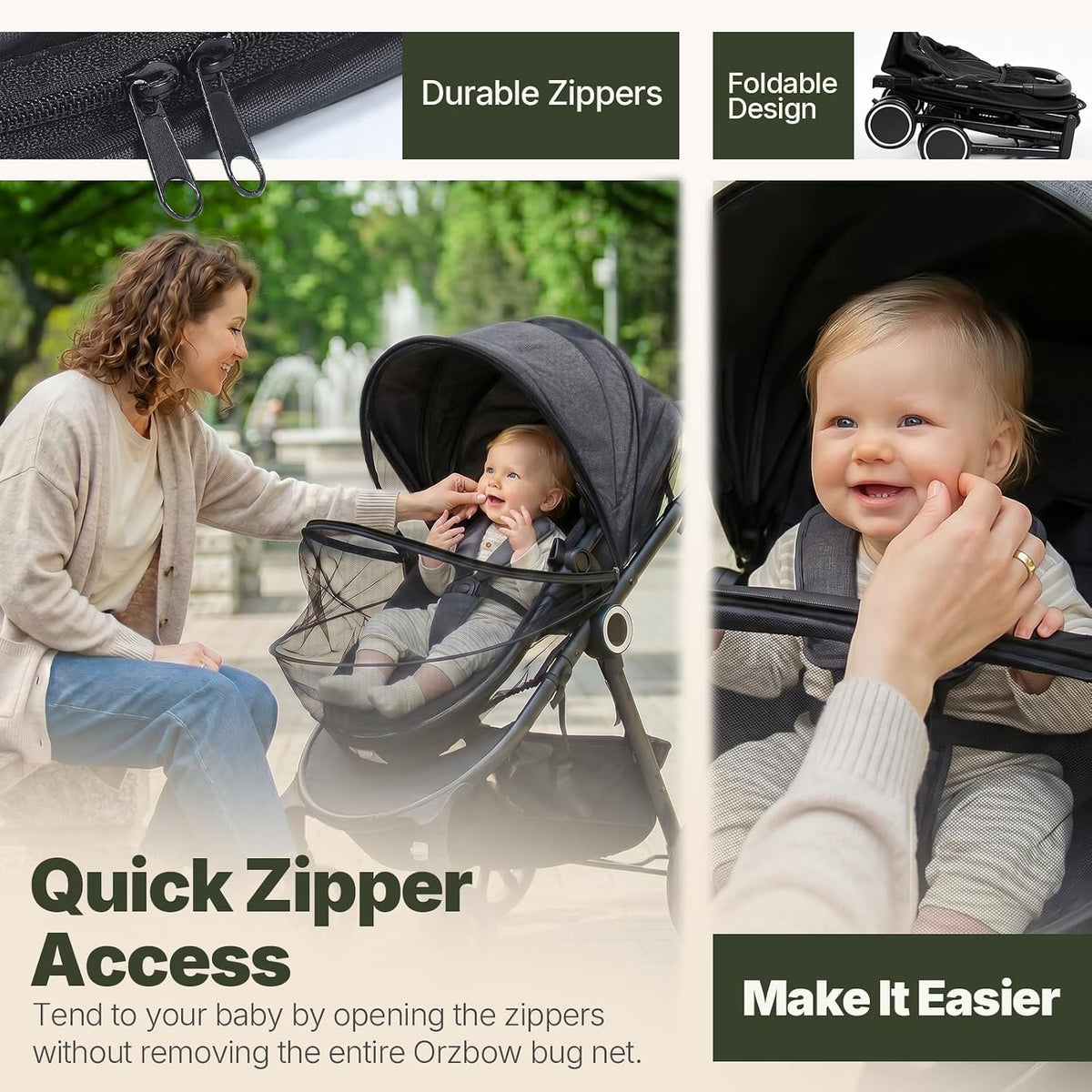 Orzbow Baby Mosquito Net for Stroller with Sun Shade, Breathable, Black