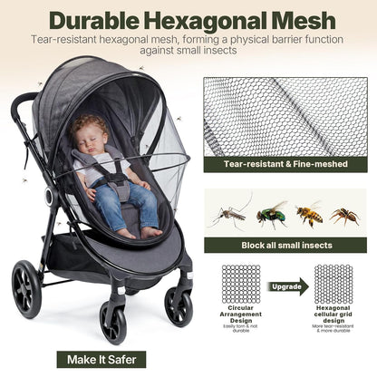 Orzbow Baby Mosquito Net for Stroller with Sun Shade, Breathable, Black