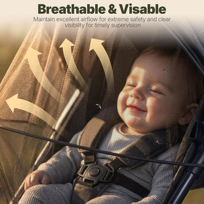 Orzbow Baby Mosquito Net for Stroller with Sun Shade, Breathable, Black