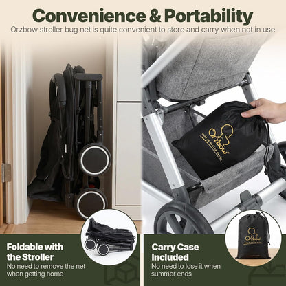 Orzbow Baby Mosquito Net for Stroller with Sun Shade, Breathable, Black