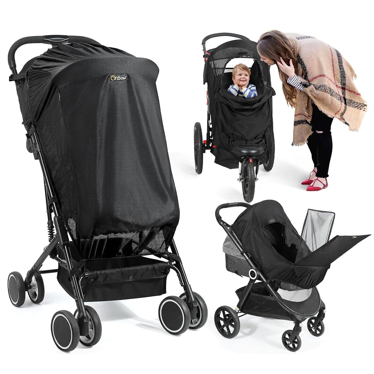 Orzbow Baby Mosquito Net for Stroller with Sun Shade, Breathable, Black