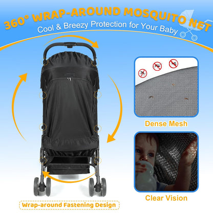 Orzbow Baby Mosquito Net for Stroller with Sun Shade, Breathable, Black