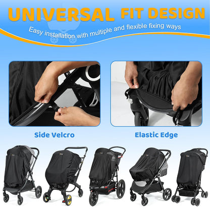 Orzbow Baby Mosquito Net for Stroller with Sun Shade, Breathable, Black