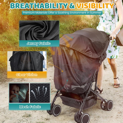 Orzbow Baby Mosquito Net for Stroller with Sun Shade, Breathable, Black