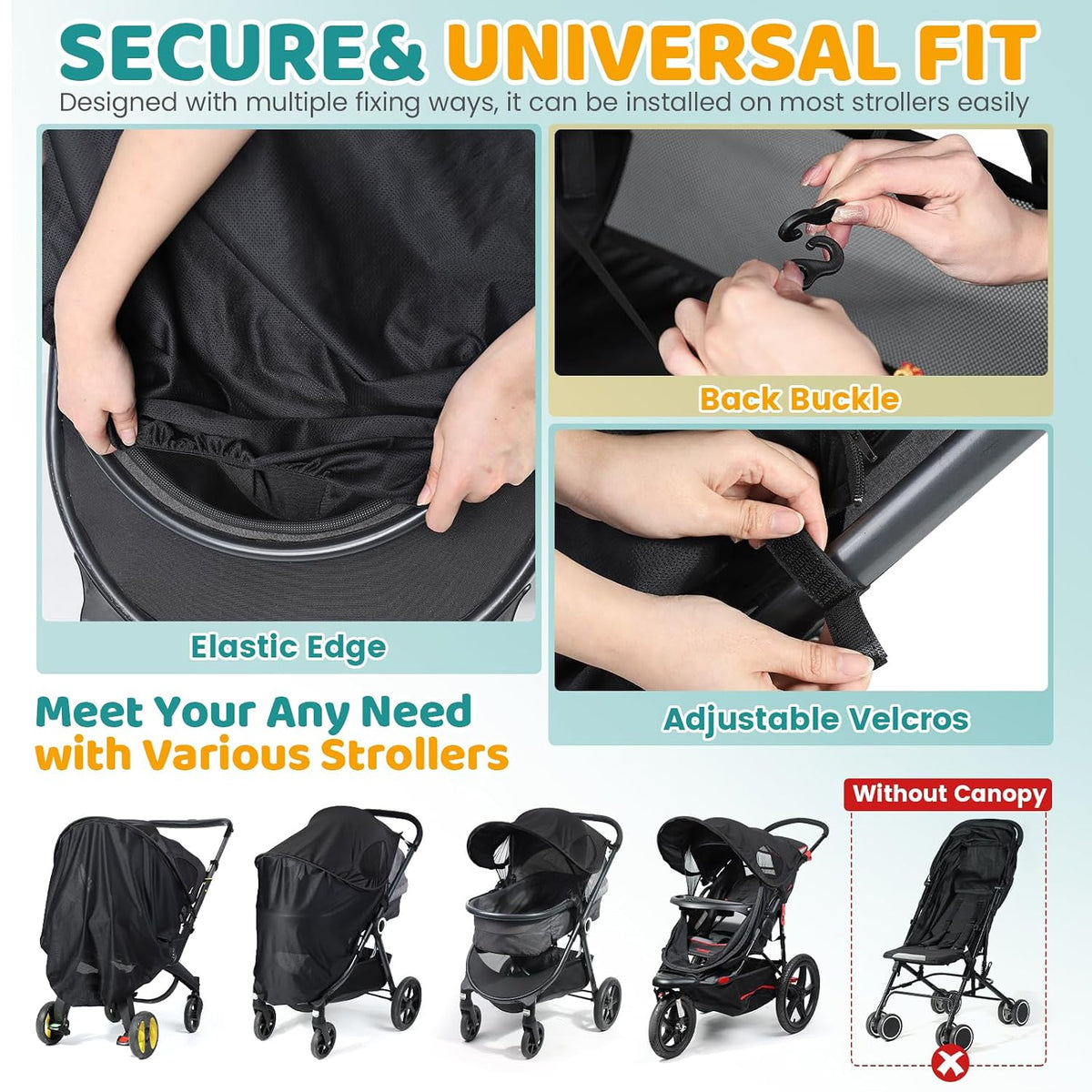 Orzbow Baby Mosquito Net for Stroller with Sun Shade, Breathable, Black