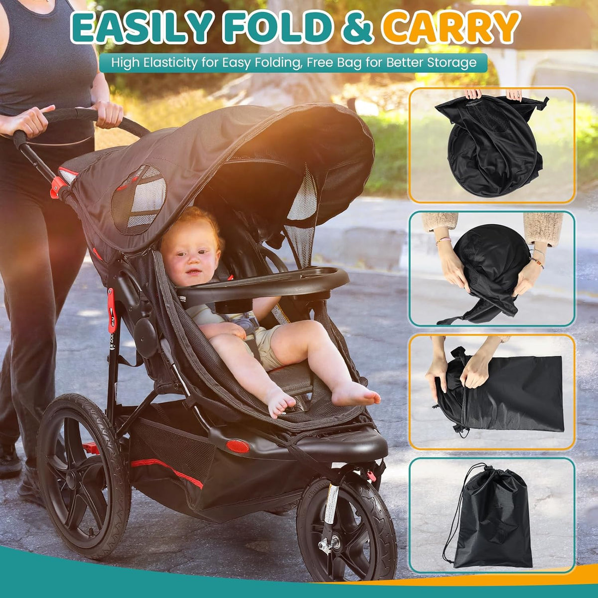 Orzbow Baby Mosquito Net for Stroller with Sun Shade, Breathable, Black
