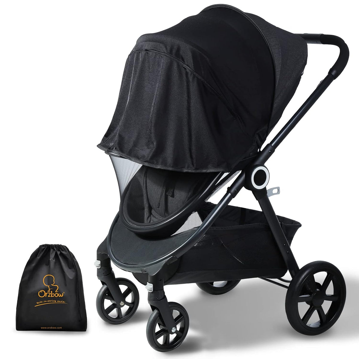Orzbow Baby Mosquito Net for Stroller with Sun Shade, Breathable, Black