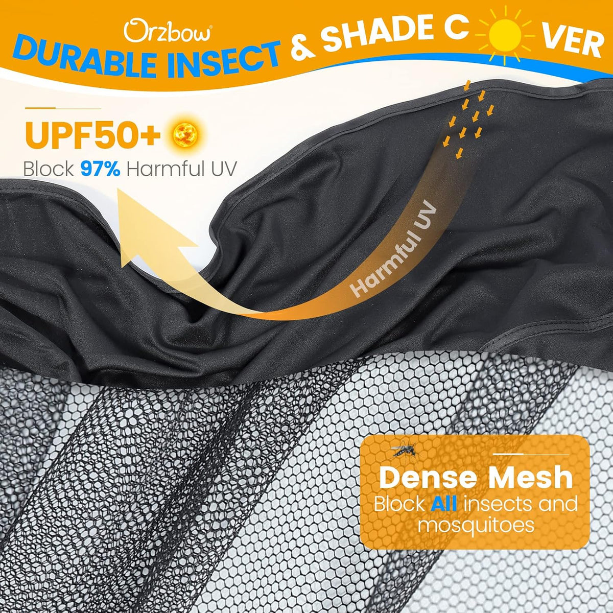 Orzbow Baby Mosquito Net for Stroller with Sun Shade, Breathable, Black