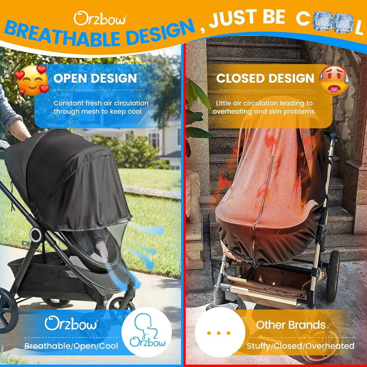 Orzbow Baby Mosquito Net for Stroller with Sun Shade, Breathable, Black